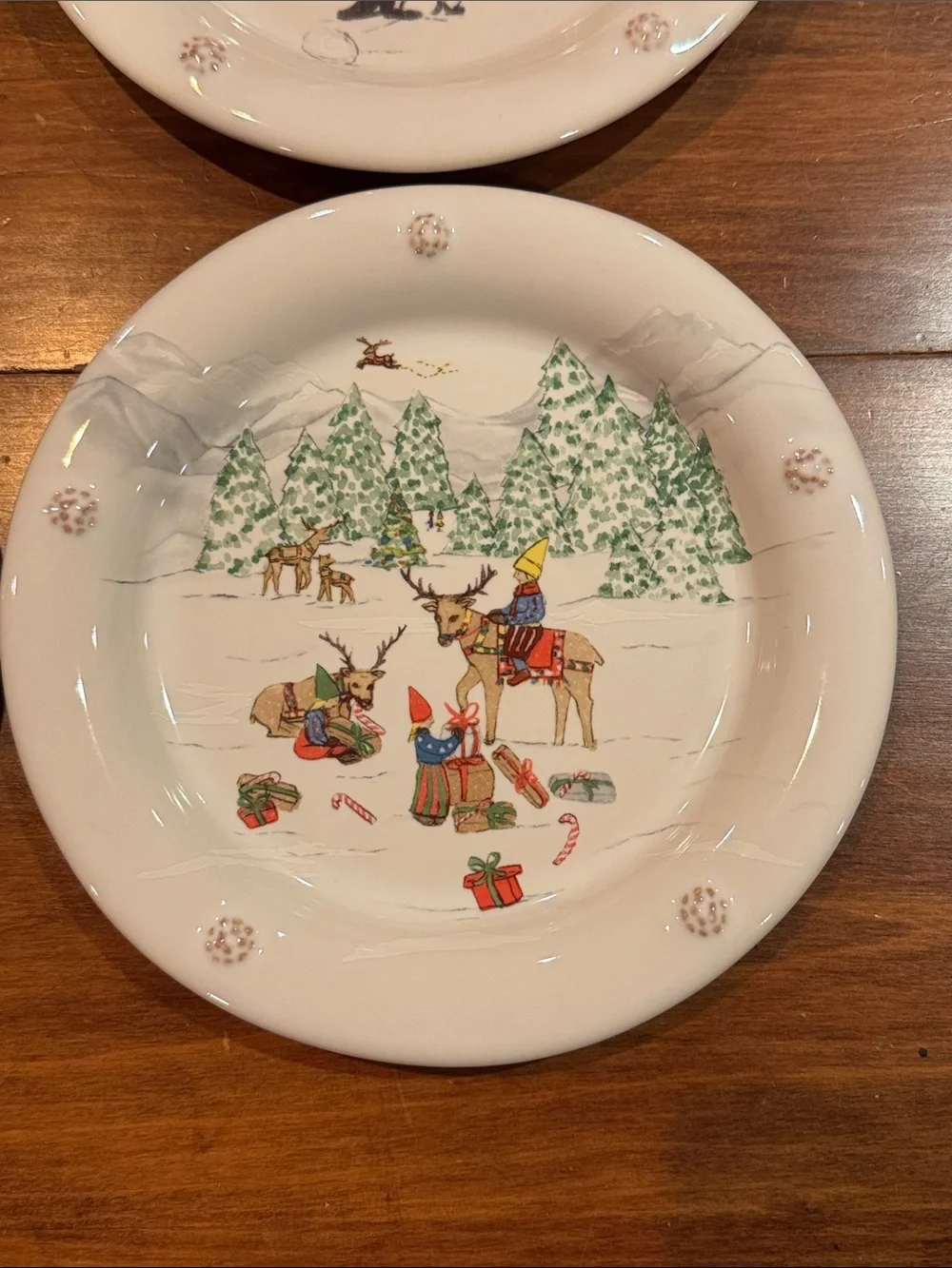 NIB RARE Retired Juliska B&T North Pole Cocktail Plates Set of 4 NEW Tree Deer